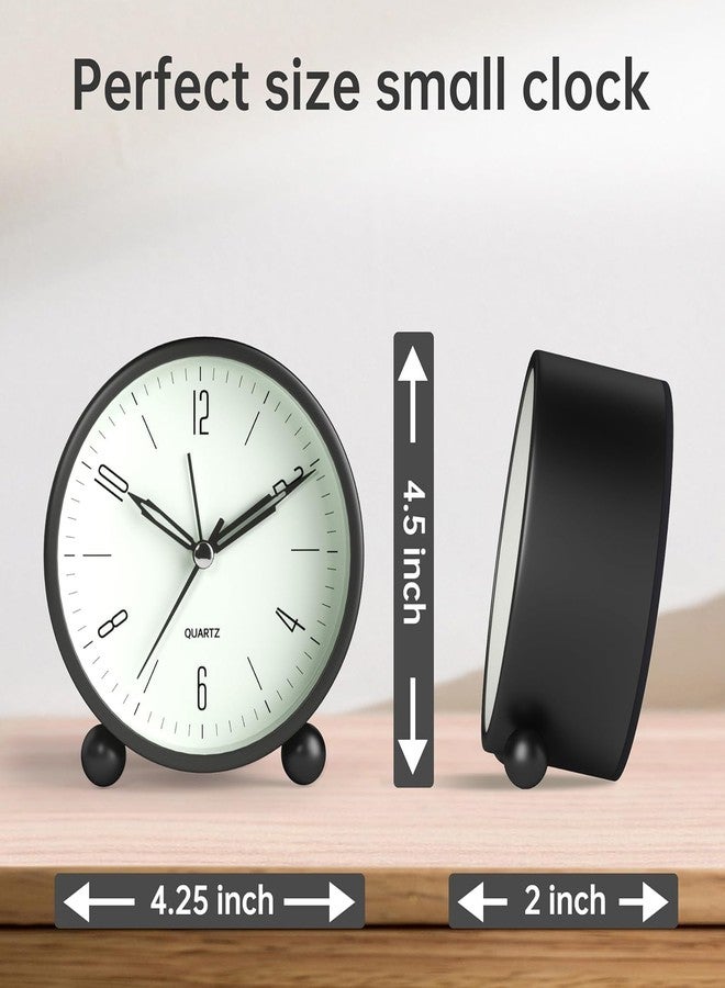 Fennec Mart 4 inch Super Silent Non Ticking Small Analog Alarm Clock with Night Light Simple Design Vintage Style Decor for Bedroom Bedside Desk Table (Black) - Image 3